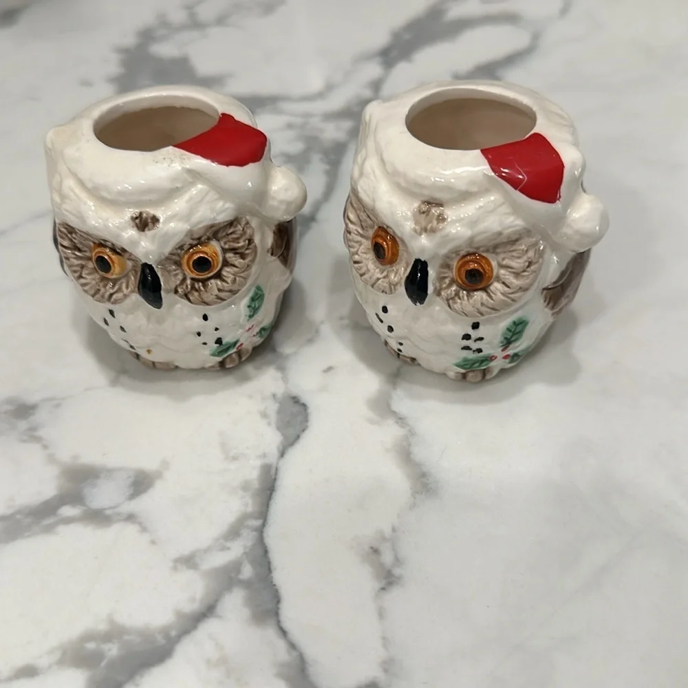 Christmas owl candle holders